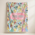 Personalized Watercolor Princess Blanket, Cartoon Movie Blanket, Favorite Princess Woven Fleece Blanket, Custom Name Sherpa Throw Blanket
