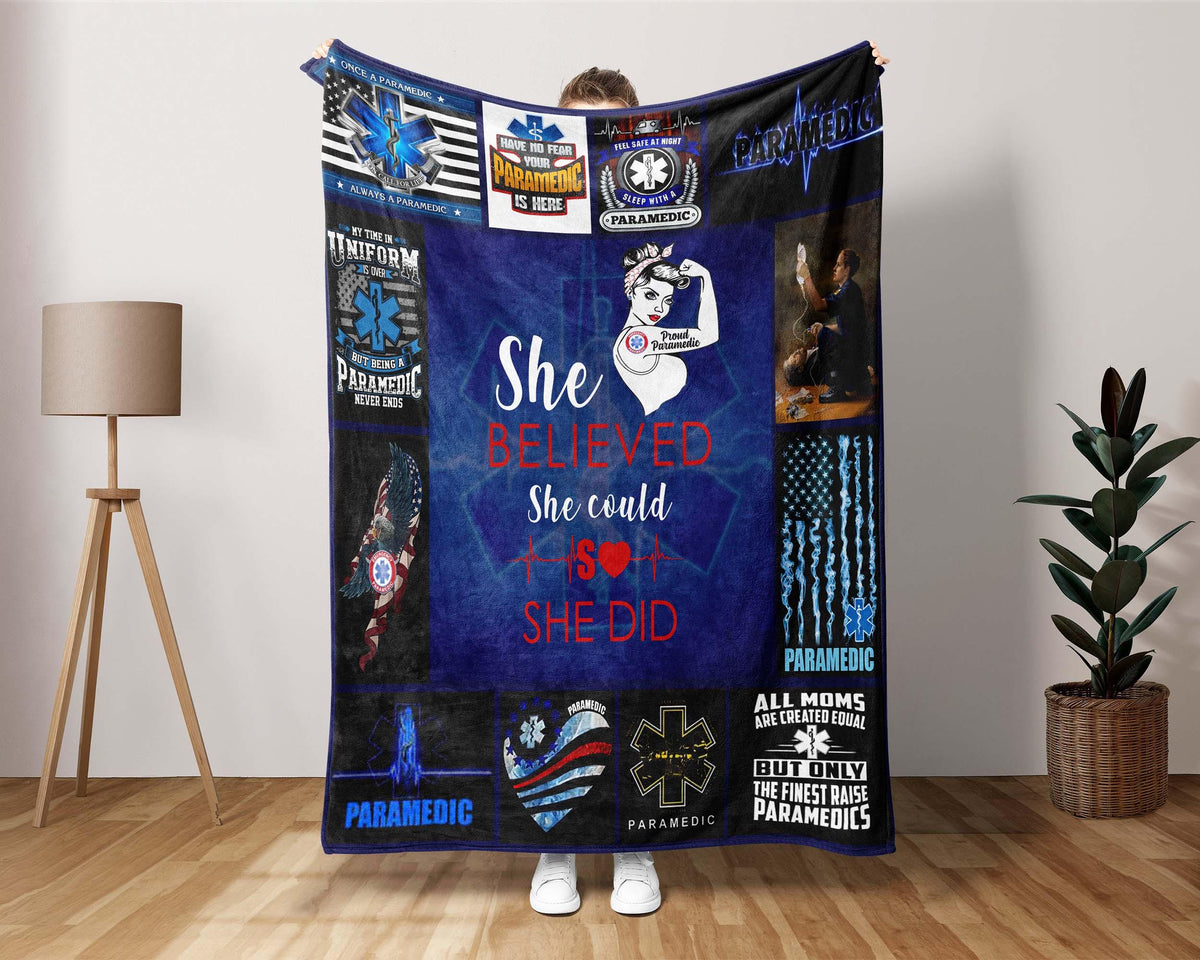 Proud Paramedic Blanket, EMT Blanket, Strong Woman Blanket, Star Of Life Blanket, EMS Blanket, Ambulance Services Blanket, Medical Blanket