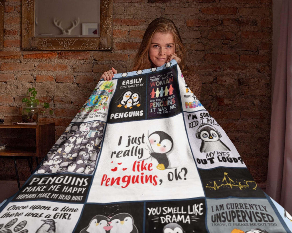 Penguin Blanket, Animal Blanket, Penguin Fleece Sherpa Blanket, Penguin Lover Blanket, Baby Penguin Blanket, Daughter Blanket Christmas Gift