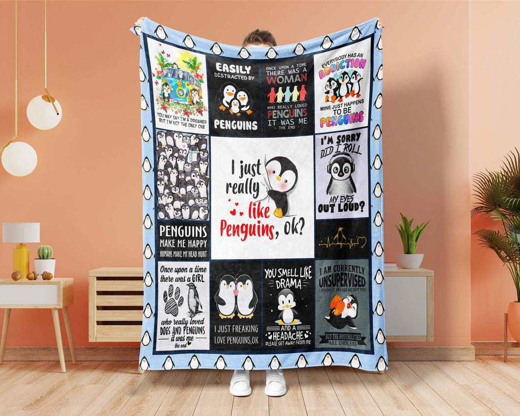 Penguin Blanket, Animal Blanket, Penguin Fleece Sherpa Blanket, Penguin Lover Blanket, Baby Penguin Blanket, Daughter Blanket Christmas Gift