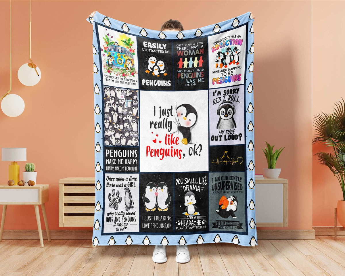 Penguin Blanket, Animal Blanket, Penguin Fleece Sherpa Blanket, Penguin Lover Blanket, Baby Penguin Blanket, Daughter Blanket Christmas Gift
