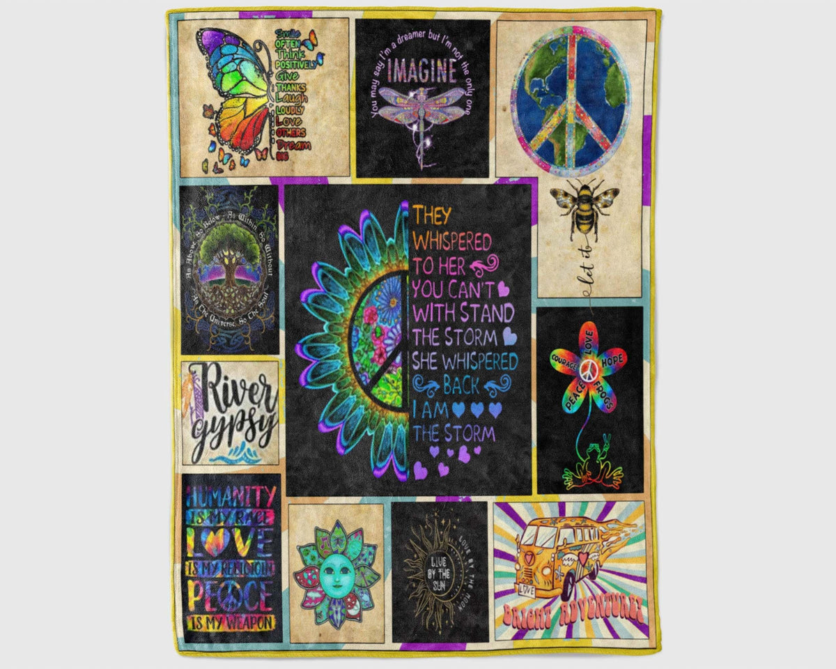 Sunflower Hippie Girl Blanket, Hippie Fleece Sherpa Blanket, Hippie Blanket, Peace Love Hippie Blanket, Gypsy Girl Blanket, Daughter Blanket