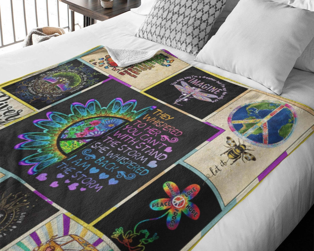 Sunflower Hippie Girl Blanket, Hippie Fleece Sherpa Blanket, Hippie Blanket, Peace Love Hippie Blanket, Gypsy Girl Blanket, Daughter Blanket