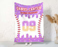 Custom Baseball Drip Blanket, Ice Cream Drip Baseball Blanket, Custom Name And Number Blanket, Baseball Player Gift, Baseball Coach Gift