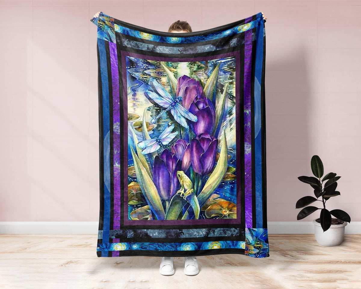 Vintage Dragonfly Blanket, Insect Blanket, Flying Animal Blanket, Dragonfly Fleece Sherpa Blanket, Animal Blanket, Daughter Birthday Blanket