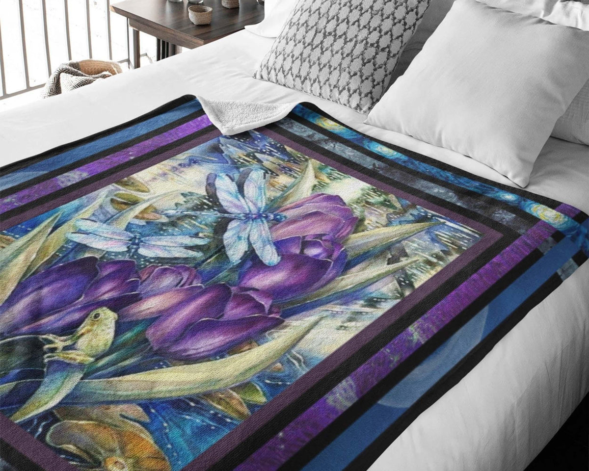 Vintage Dragonfly Blanket, Insect Blanket, Flying Animal Blanket, Dragonfly Fleece Sherpa Blanket, Animal Blanket, Daughter Birthday Blanket