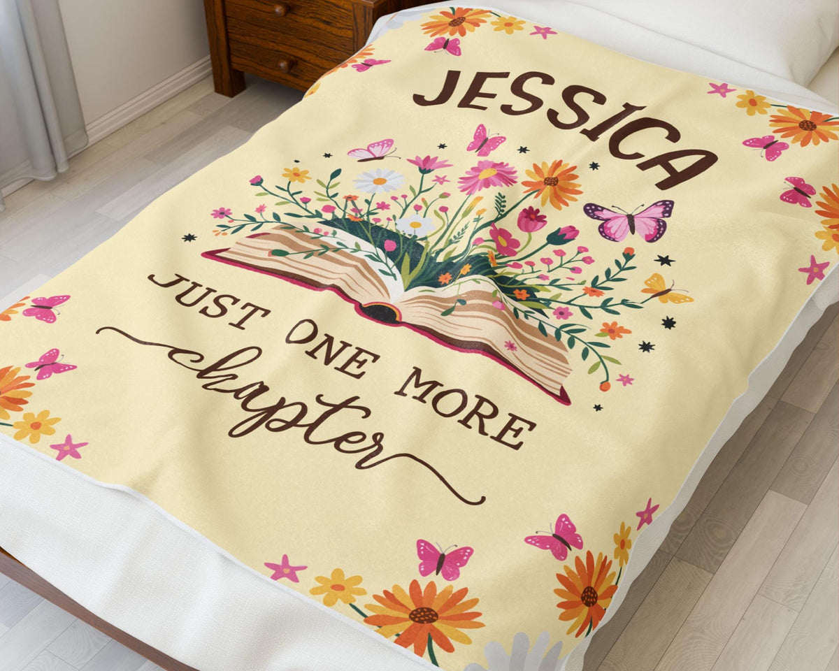 Personalized Book Florals Blanket, Book Lover Gift, Reading Blanket, Just One More Chapter, Gift For Her, Reader Gift, Reading Lover Blanket