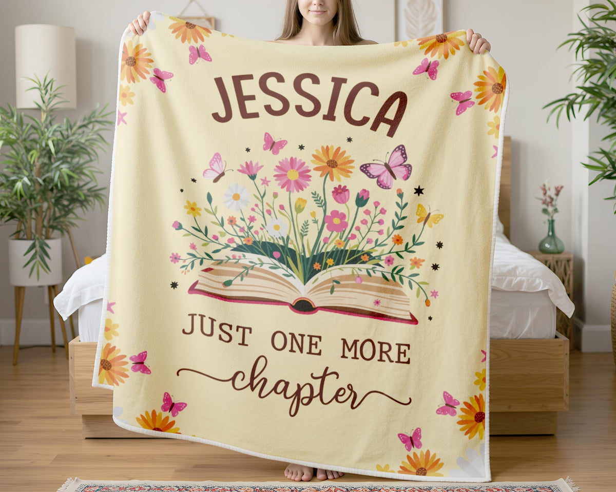 Personalized Book Florals Blanket, Book Lover Gift, Reading Blanket, Just One More Chapter, Gift For Her, Reader Gift, Reading Lover Blanket