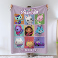 Custom Girls Gabby Cat Blanket, Custom Name Kids Dollhouse Throw, Birthday Holiday Christmas Gift