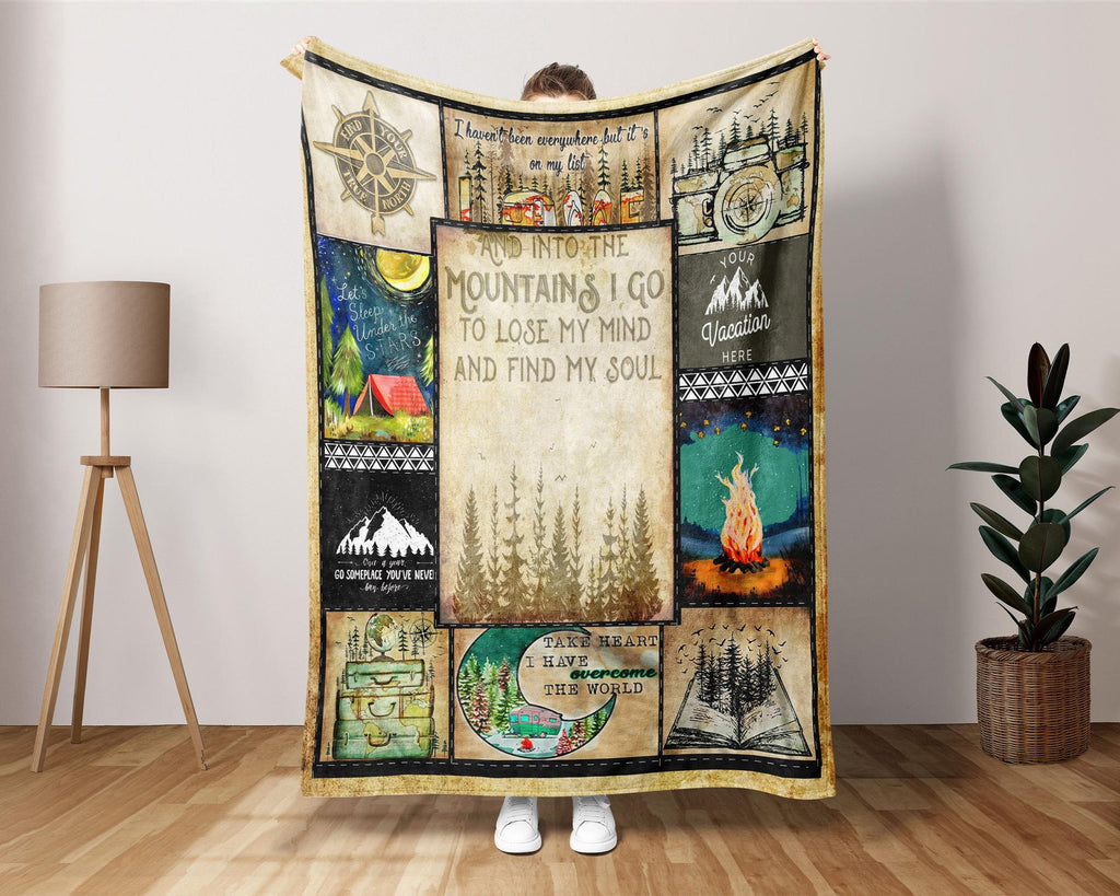 Mountain Blanket, Camping Life Blanket, Camper Blanket, Campfire Blanket, Camp Blanket, Travel Blanket, Happy Camper Blanket, Christmas Gift