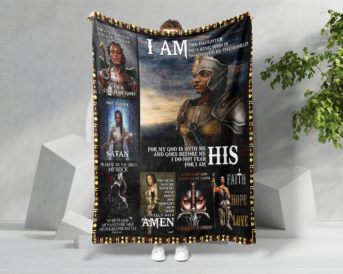 Black Queen Warrior Of Christ Blanket, Child Of God Blanket, Melanin Queen Blanket, Africa American Blanket, Black Woman Blanket Gift