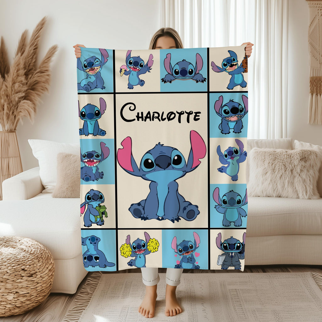 Custom Stitch Blanket with Name, Personalized Stitch Blanket, Lilo Stitch Blanket, Stitch Birthday Gifts, Stitch Christmas Gifts, Kid Gift