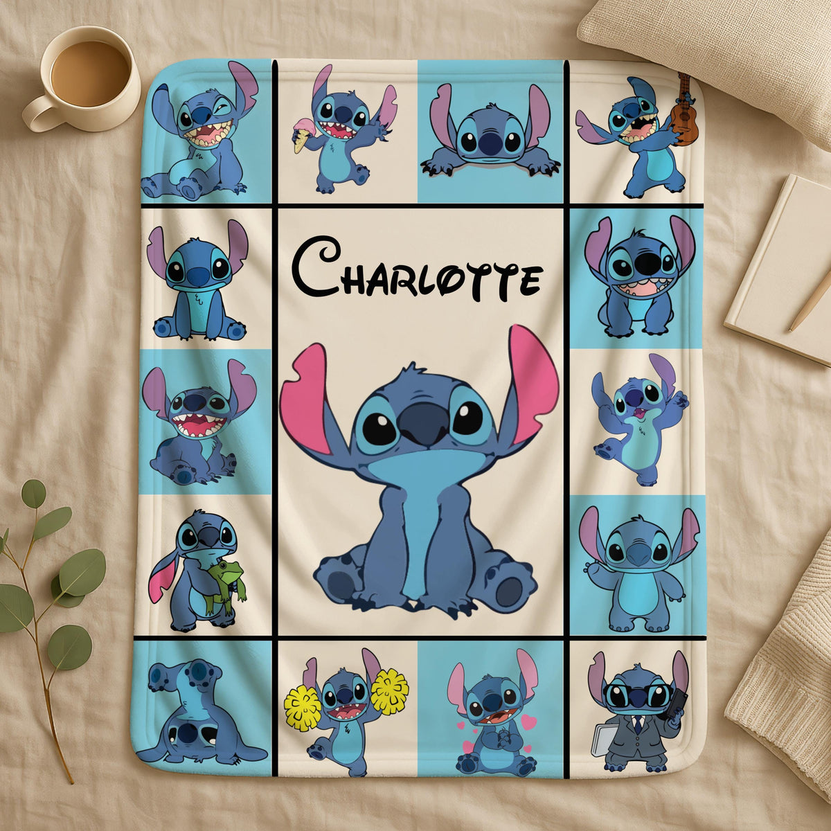 Custom Stitch Blanket with Name, Personalized Stitch Blanket, Lilo Stitch Blanket, Stitch Birthday Gifts, Stitch Christmas Gifts, Kid Gift