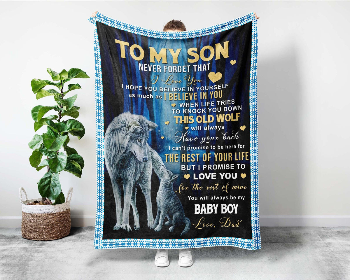 To My Son Wolf Dad Blanket, To My Son Blanket, Son Blanket From Dad, Letter To Son Blanket, Wolf Fleece Sherpa Blanket, Family Blanket