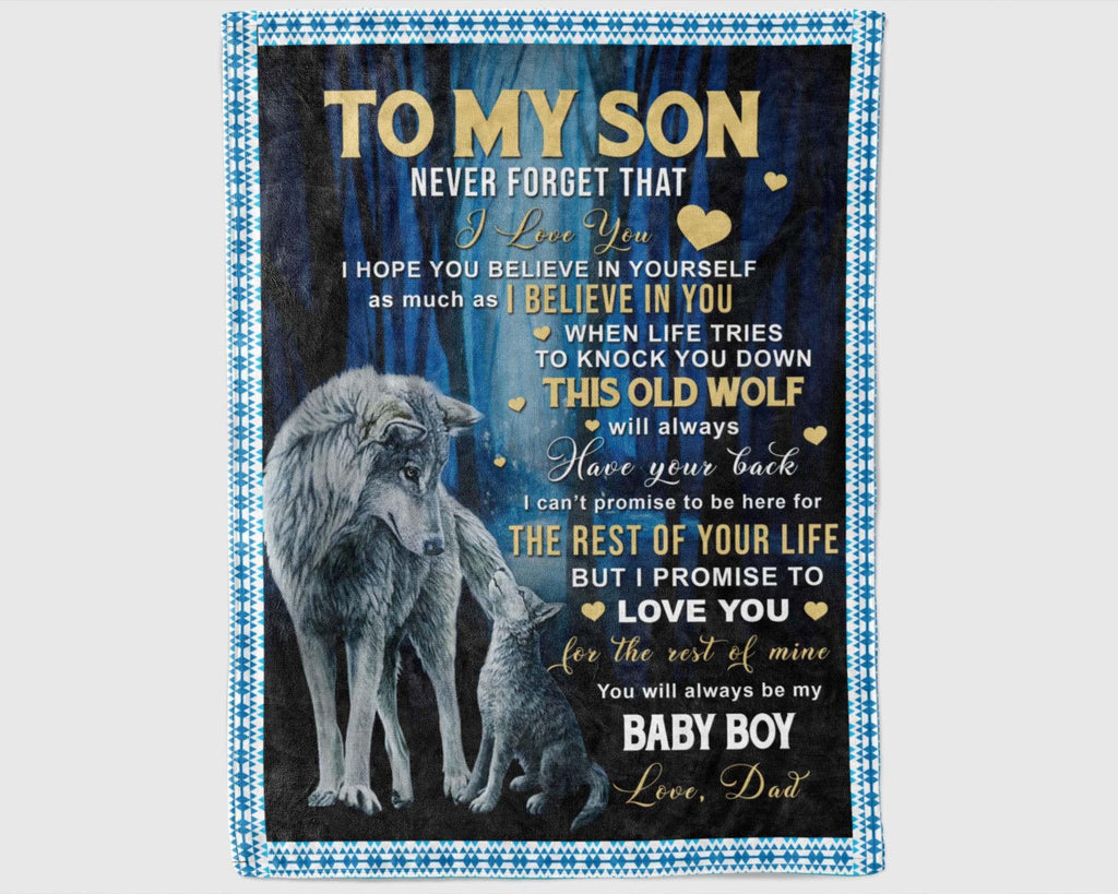 To My Son Wolf Dad Blanket, To My Son Blanket, Son Blanket From Dad, Letter To Son Blanket, Wolf Fleece Sherpa Blanket, Family Blanket