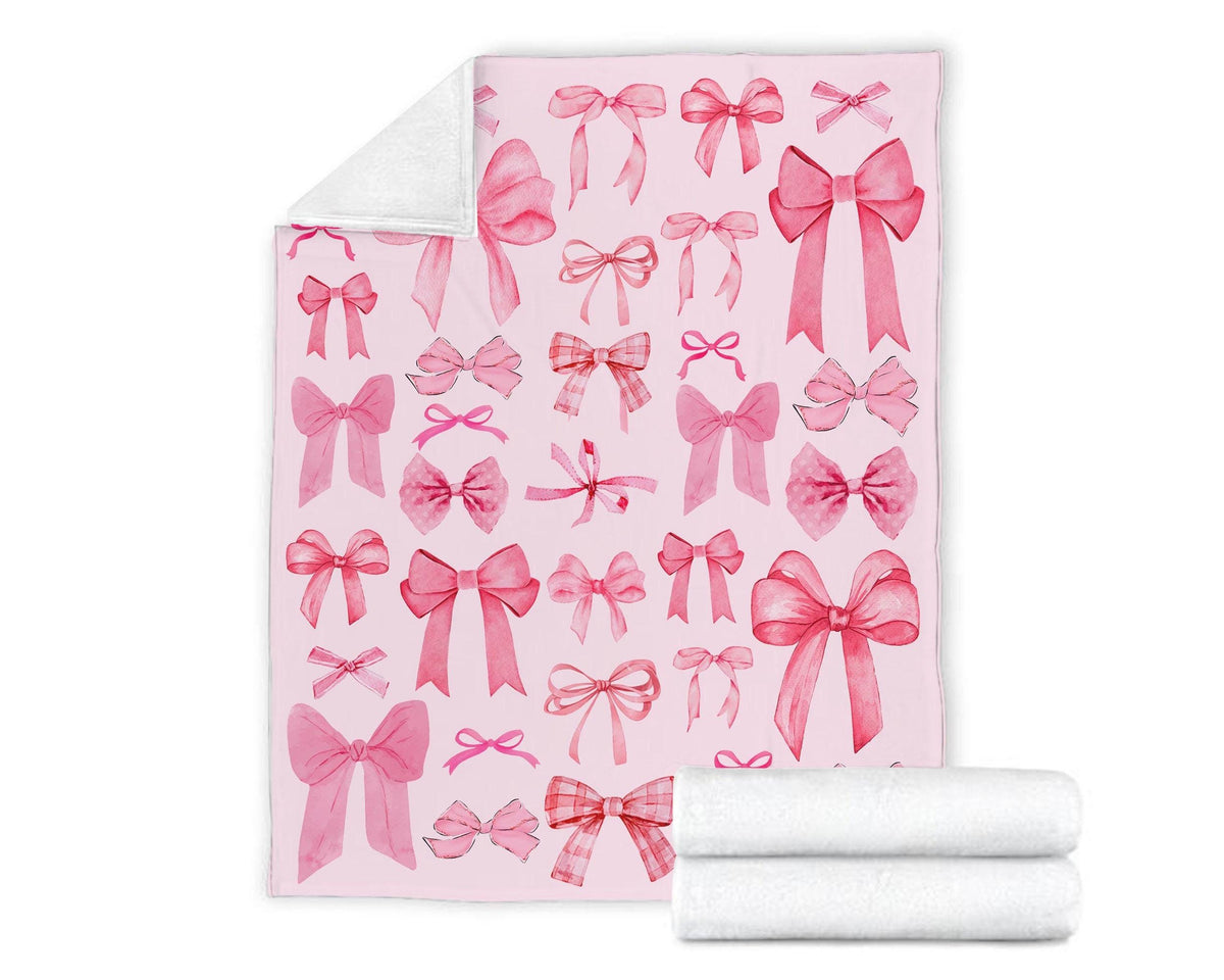 Coquette Pink Bow Fleece Sherpa Blanket, Daughter Blanket, Pink Ribbon Blanket, Aesthetic Blanket, Soft Girl Gift, Girlfriend Christmas Gift
