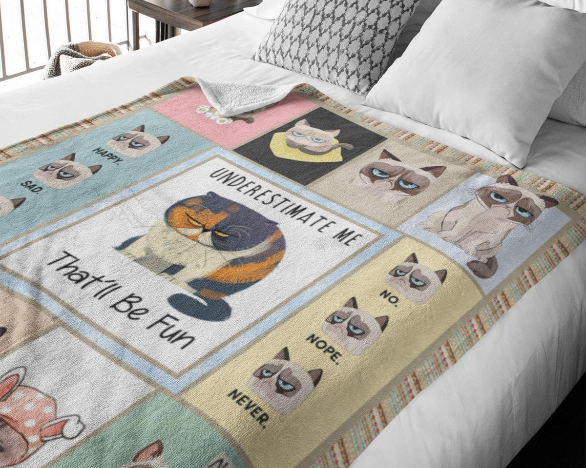 Grumpy Cat Blanket, Cat Lover Blanket, Funny Cat Fleece Sherpa Blanket, Cat Mom Blanket, Cat Owner Blanket, Grumpy Cat Gift, Cat Mom Gift