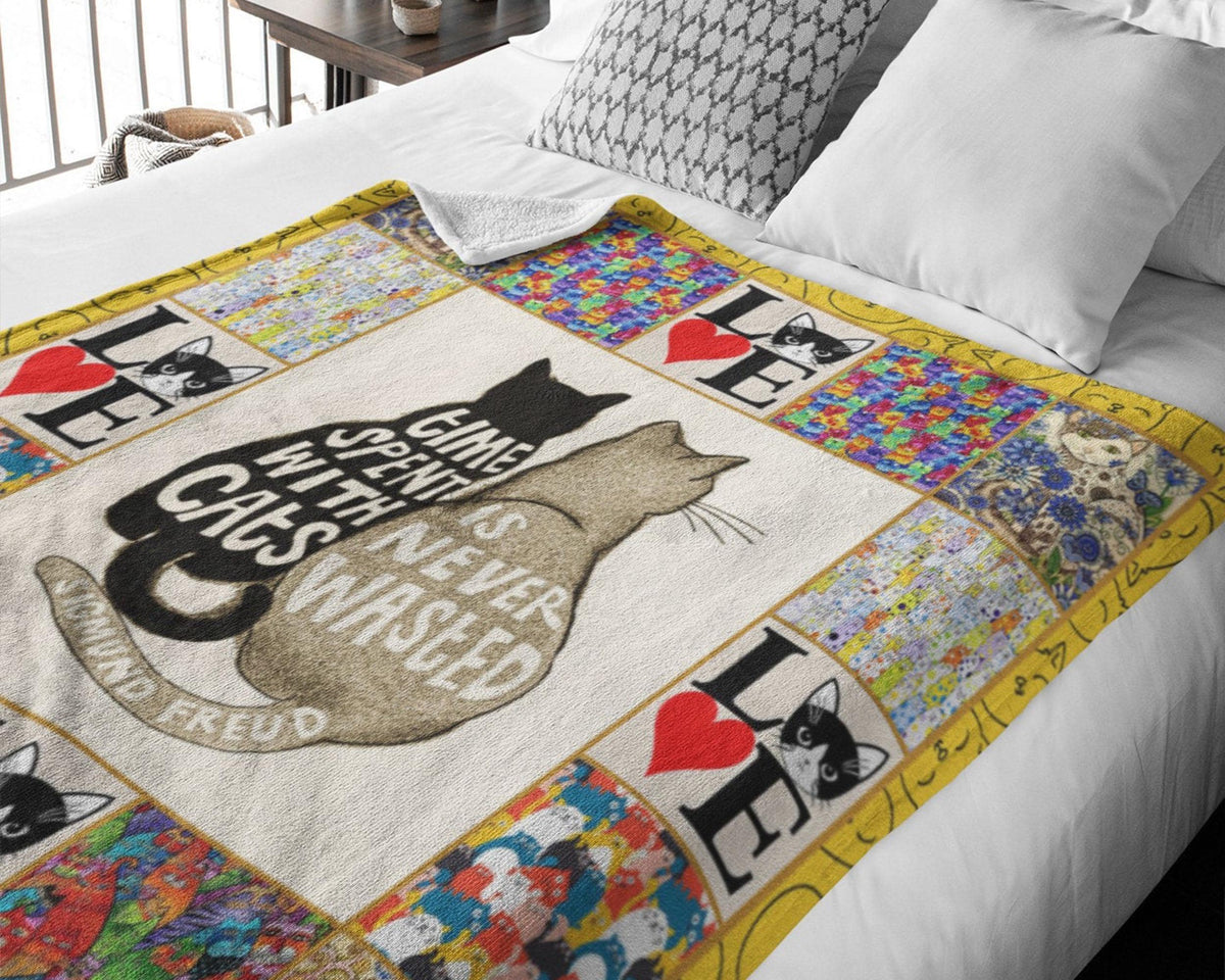 Time Spent With Cats Is Never Wasted Blanket, Funny Cats Blanket, Cute Cat Blanket, Cat Lover Blanket, Cat Mom Blanket, Cat Owner Blanket