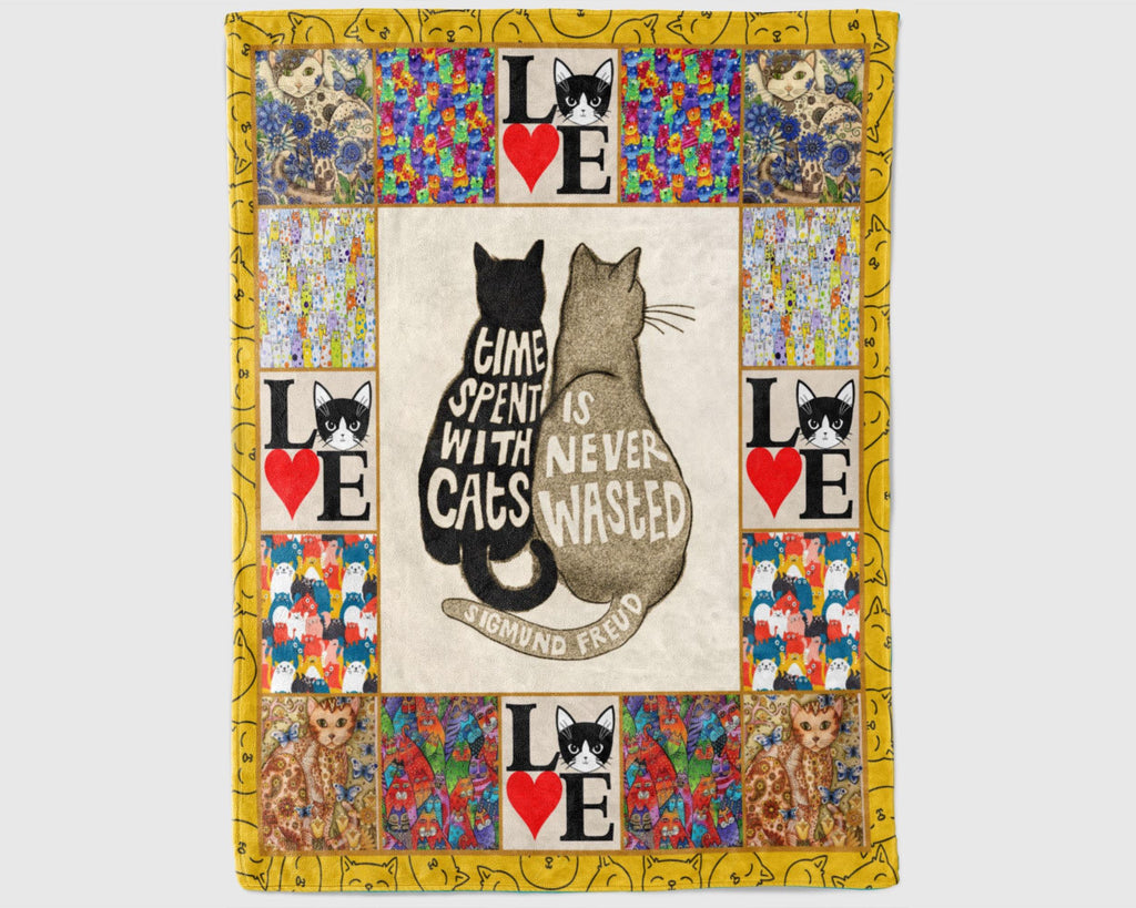 Time Spent With Cats Is Never Wasted Blanket, Funny Cats Blanket, Cute Cat Blanket, Cat Lover Blanket, Cat Mom Blanket, Cat Owner Blanket