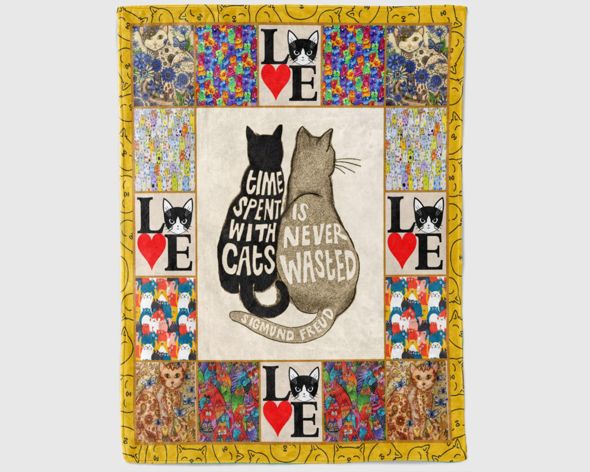 Time Spent With Cats Is Never Wasted Blanket, Funny Cats Blanket, Cute Cat Blanket, Cat Lover Blanket, Cat Mom Blanket, Cat Owner Blanket