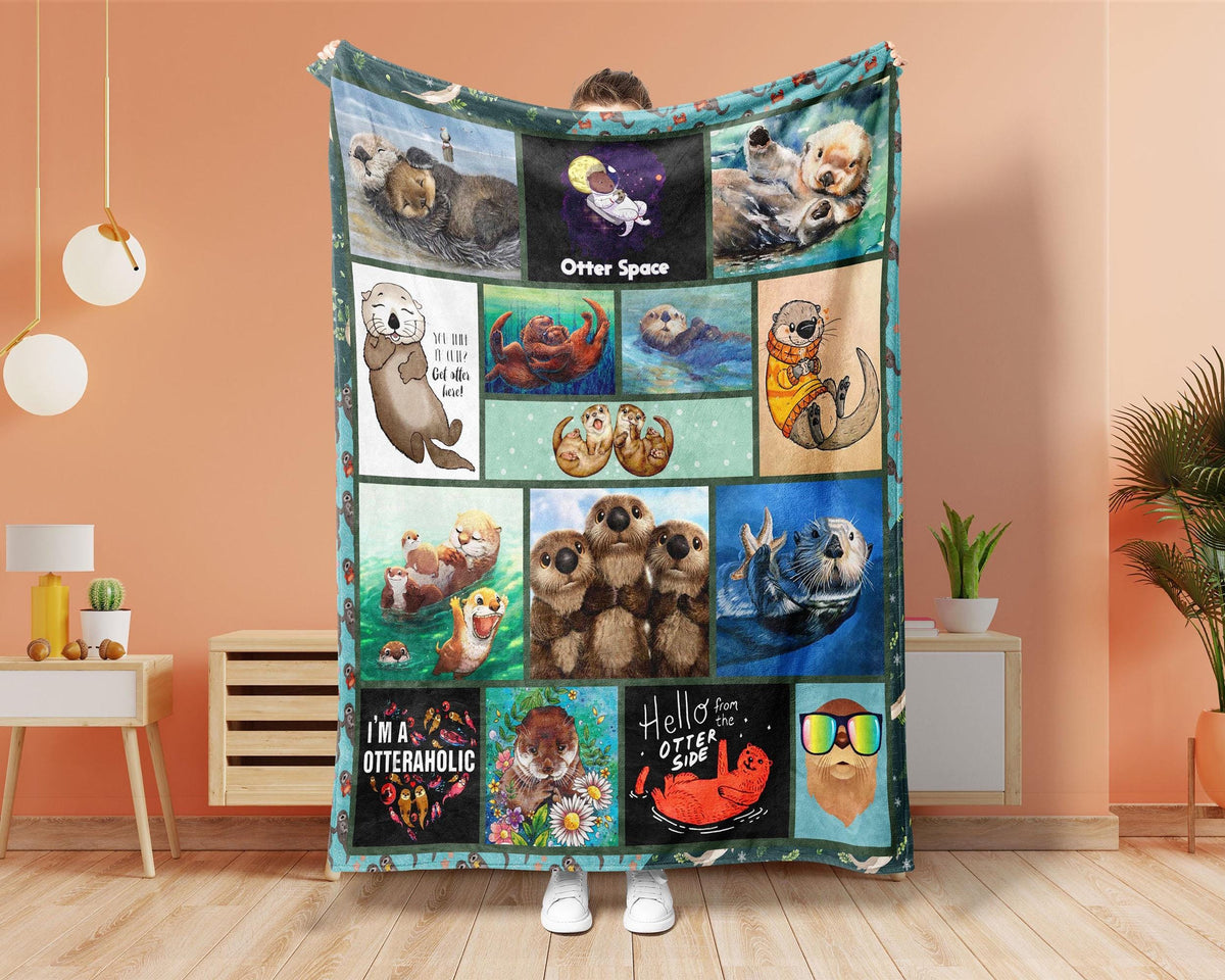 Funny Otter Blanket, Cute Otter Blanket, Otteraholic Blanket, Love Otter Blanket, Otter Fleece Sherpa Blanket, Otter Lover Blanket