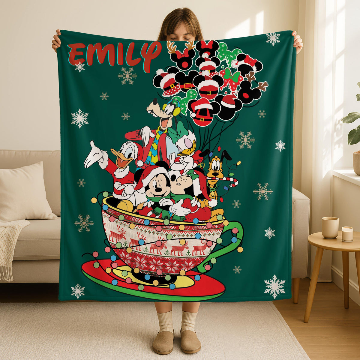 Custom Mickey Minnie Disney Christmas Blanket,Disneyland Mickey Santa Claus Christmas Couch Sofa Blanket,Kids Christmas Gift,XMas Holiday