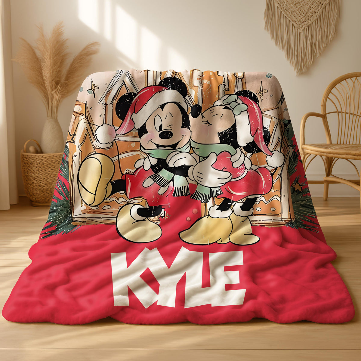 Custom Disney Coquette Watercolor Blanket, Mickey Minnie Xmas Blanket, Magic Kingdom Blanket, Disney Birthday Girl Blanket Gift for Her