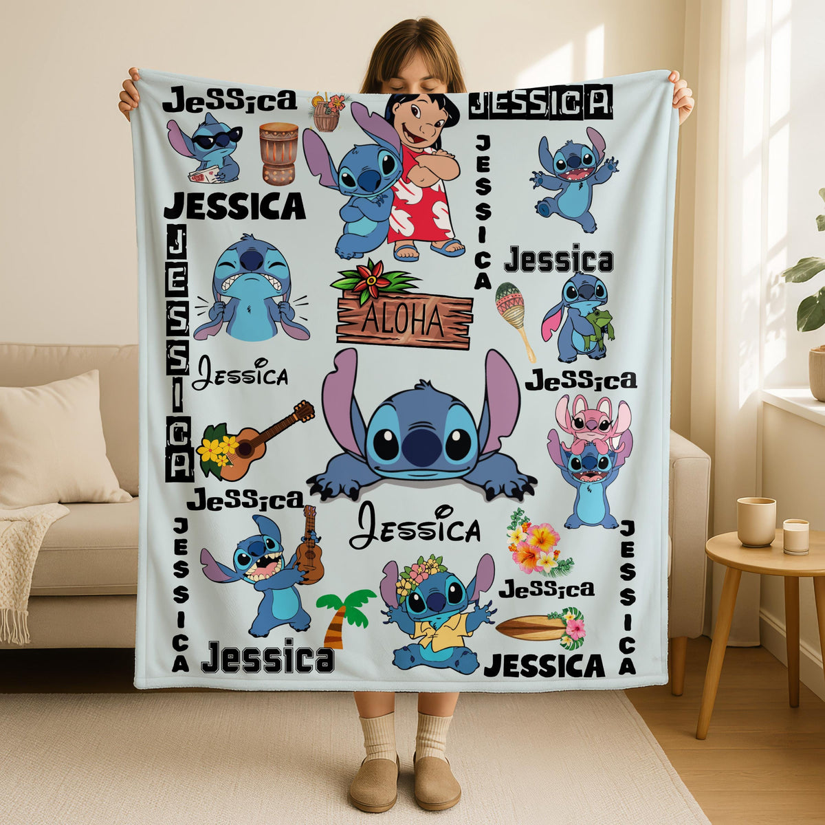 Personalized Lilo Stitch Blanket, Custom Name Stitch Kids Name Blanket, Disney Blanket, Ohana Means Family Blanket, Disneyland Stitch Gifts