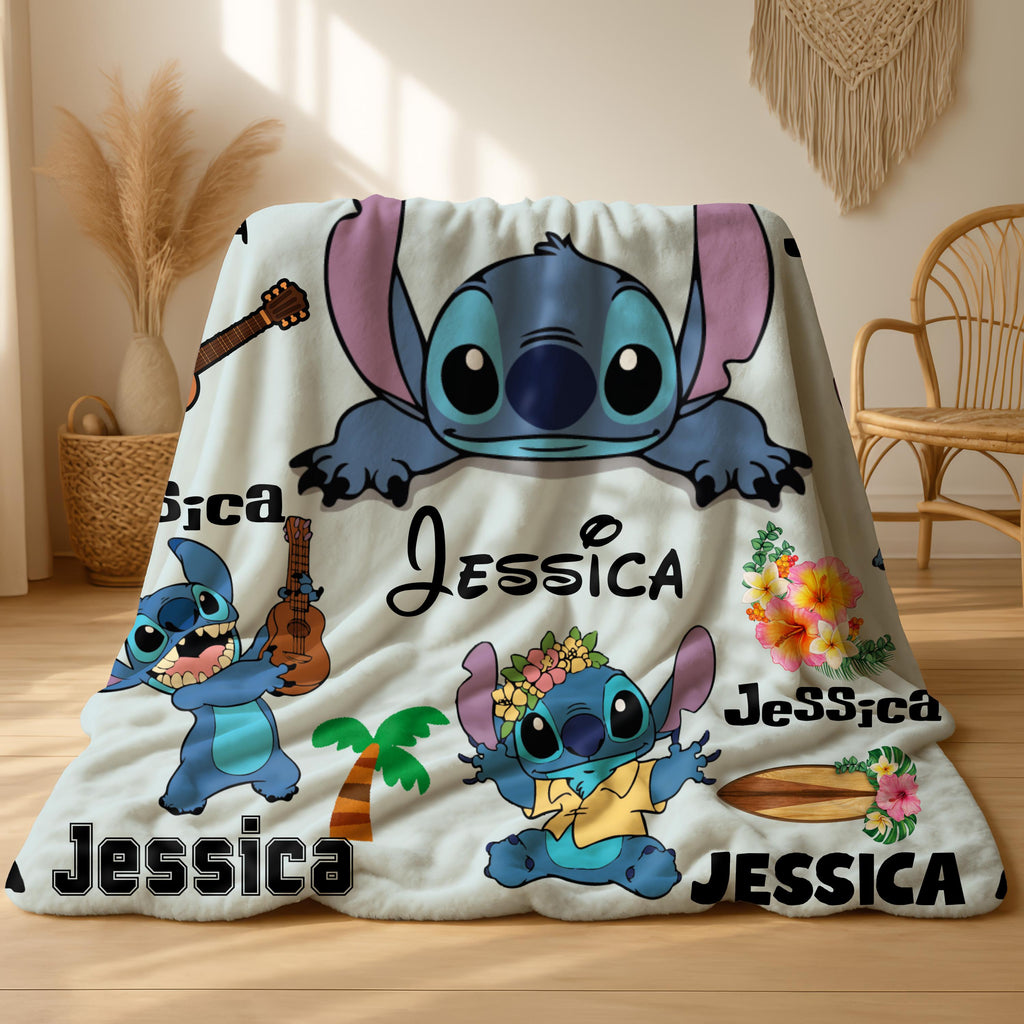 Personalized Lilo Stitch Blanket, Custom Name Stitch Kids Name Blanket, Disney Blanket, Ohana Means Family Blanket, Disneyland Stitch Gifts