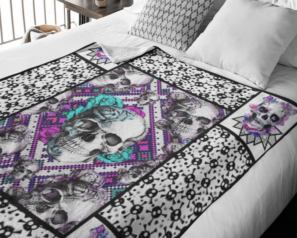 Skull Floral Blanket, Skull Fleece Sherpa Blanket, Skeleton Lover Blanket, Skull Lover Blanket, Skull Mom Blanket, Skull Gift