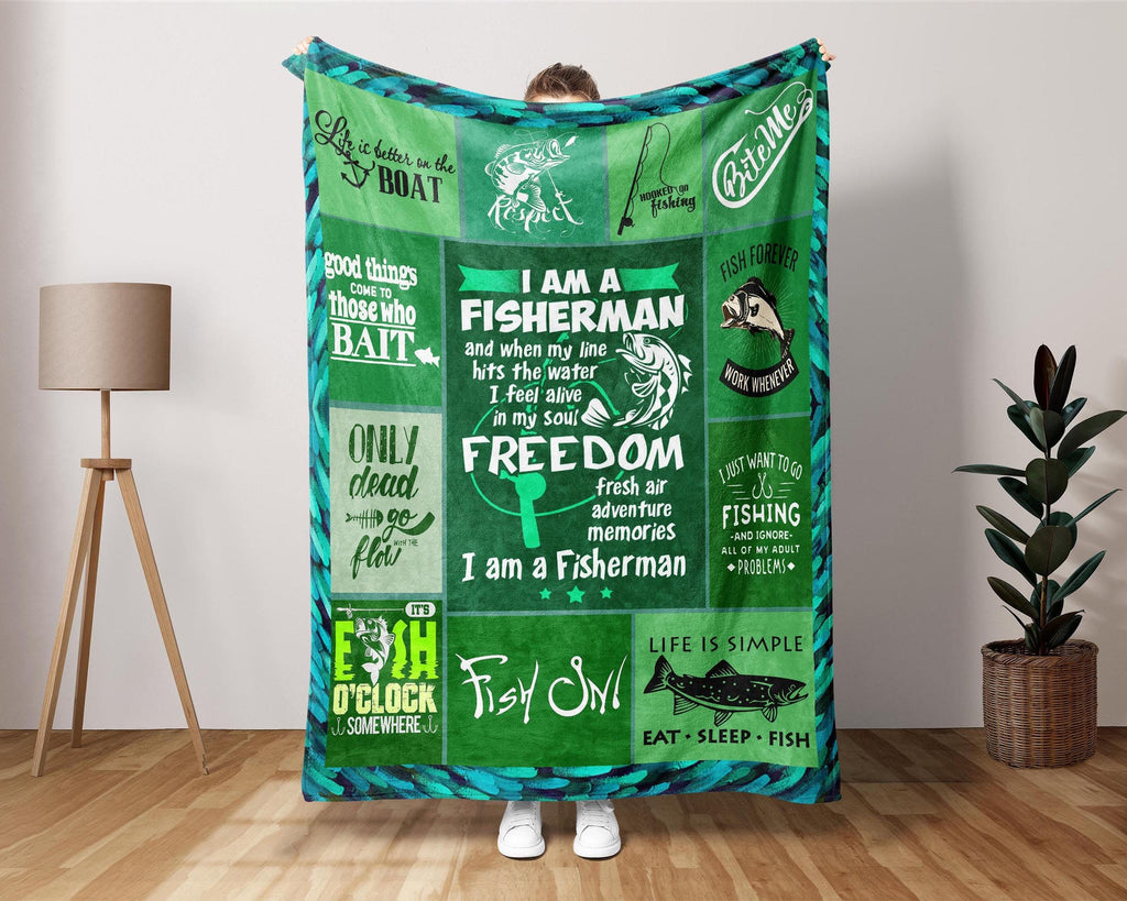 Fishing Fleece Sherpa Blanket, Fishing Dad Blanket, Boat Life Blanket, Fisherman Blanket, Fish Lover Fleece Sherpa Blanket, Husband Blanket