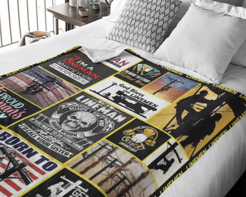 American Lineman Blanket, Skull Lineman Fleece Sherpa Blanket, Lineworker Blanket, Electrician Blanket, Electrical Blanket, Electric Blanket
