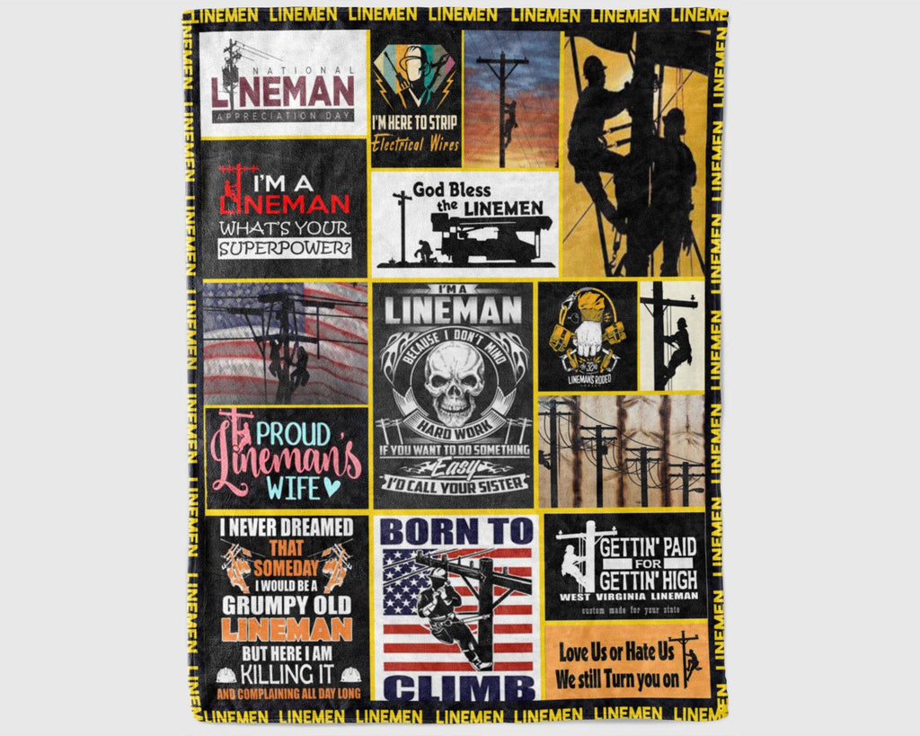 American Lineman Blanket, Skull Lineman Fleece Sherpa Blanket, Lineworker Blanket, Electrician Blanket, Electrical Blanket, Electric Blanket
