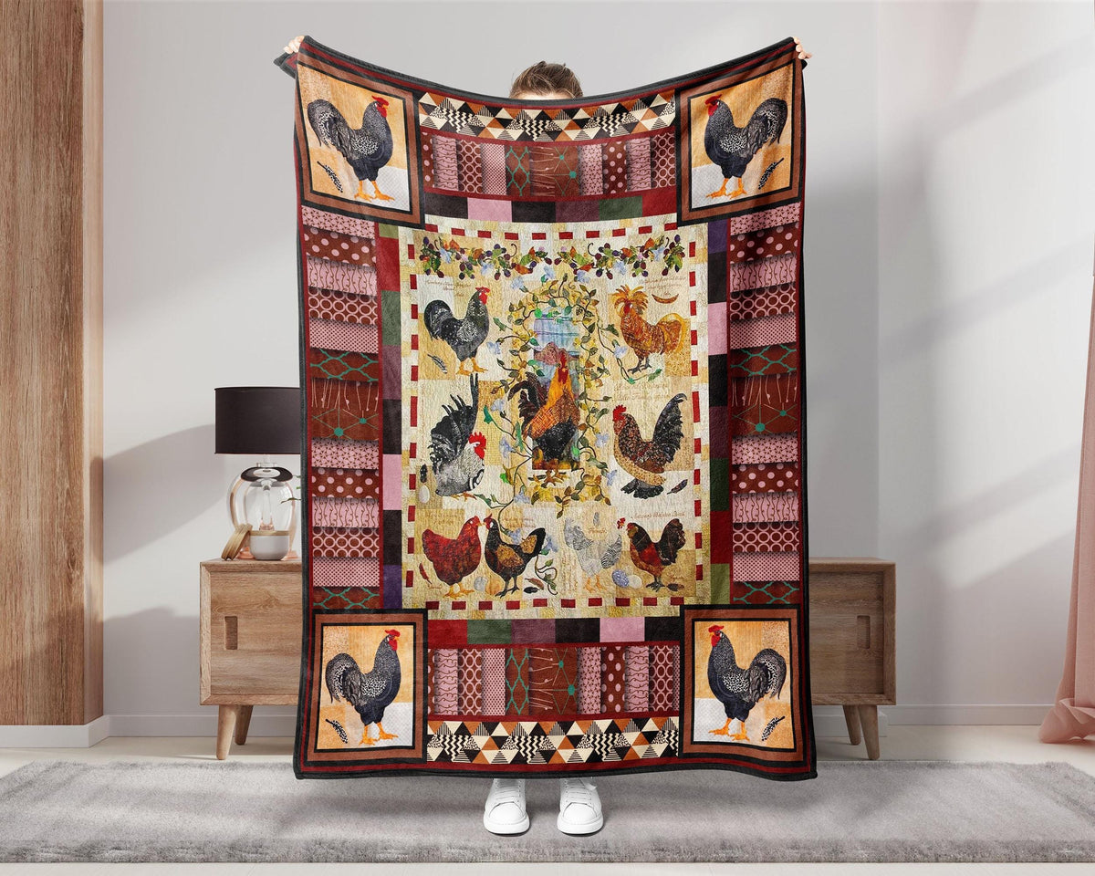 Vintage Rooster Blanket, Chicken Blanket, Farm Animal Blanket, Farmer Blanket, Farming Blanket, Farmer Dad Blanket, Farm Lover Blanket