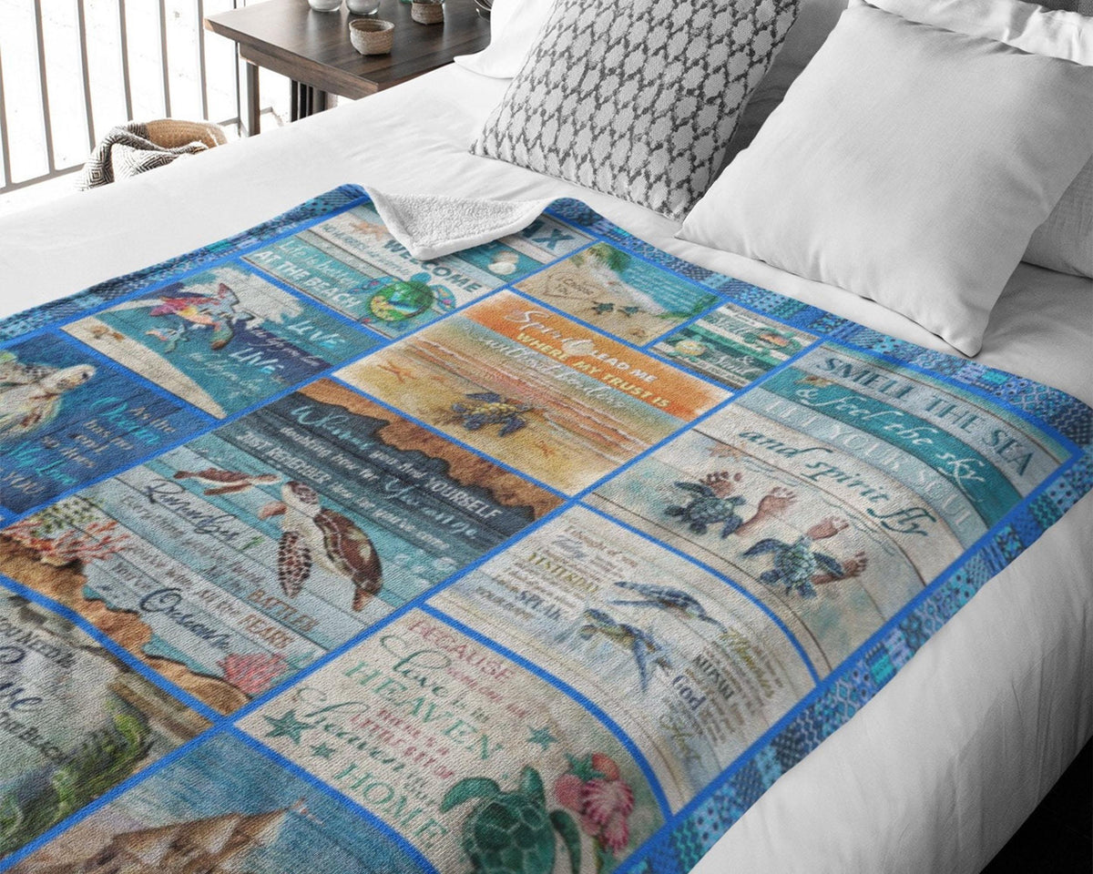Ocean Turtle Blanket, Tortoise Blanket, Sea Turtle Blanket, Turtle Lover Blanket, Turtle Fleece Sherpa Blanket, Turtle Lover Gift, Sea Throw