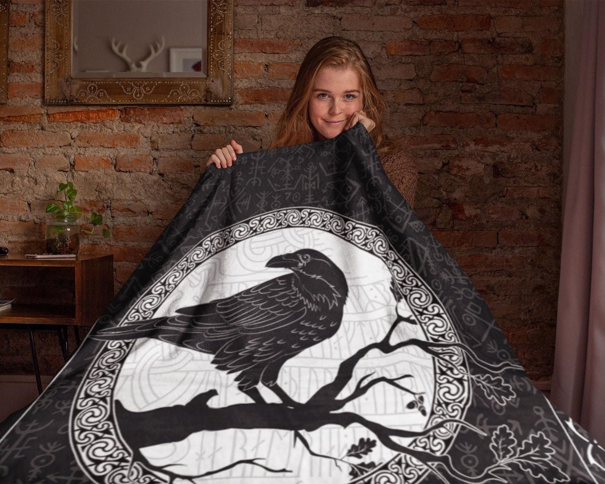 Viking Raven Blanket, Raven Baby Adult Blanket, Raven Fleece Sherpa Blanket, Viking Dad Blanket, Fathers Day Gift, Christmas Blanket