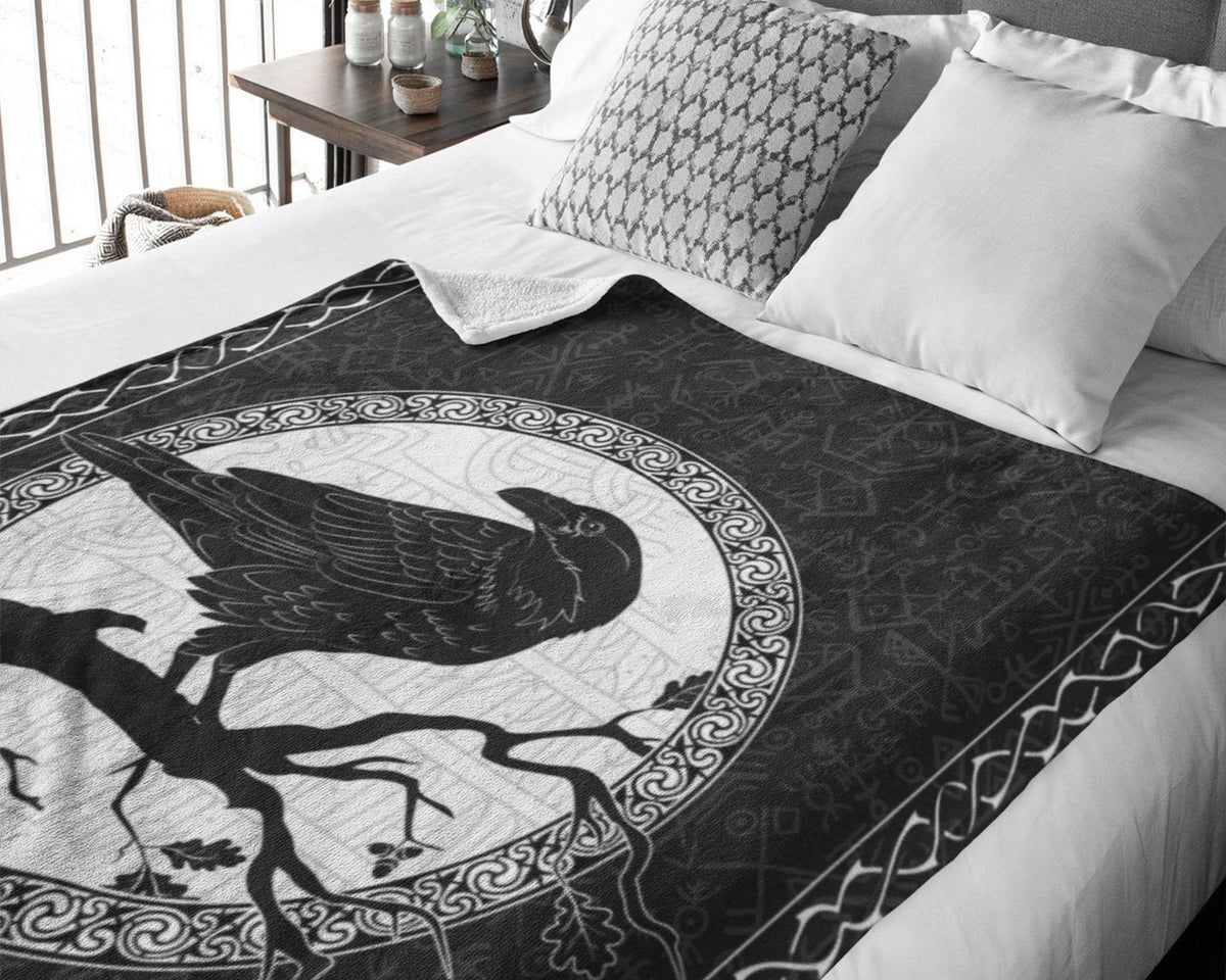 Viking Raven Blanket, Raven Baby Adult Blanket, Raven Fleece Sherpa Blanket, Viking Dad Blanket, Fathers Day Gift, Christmas Blanket