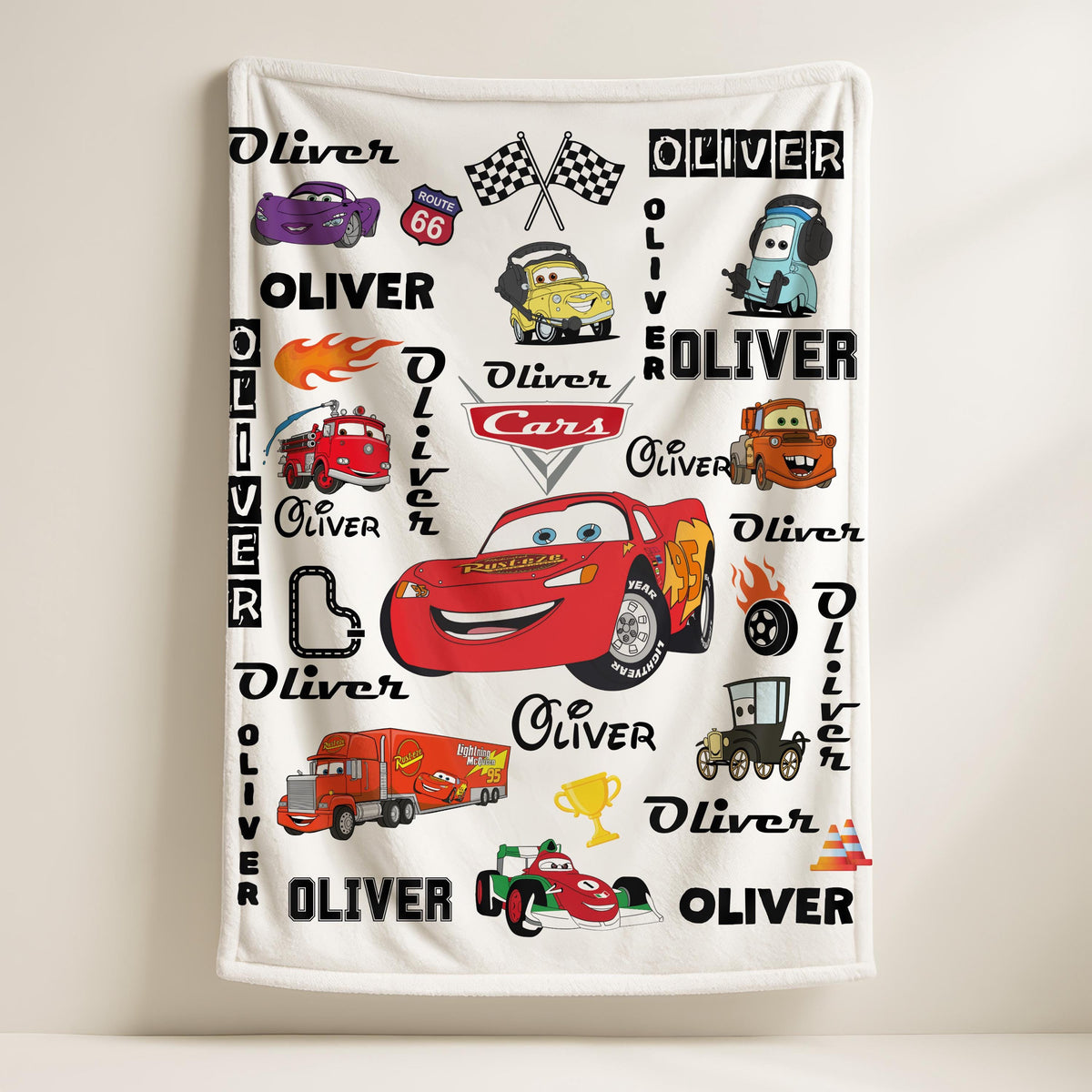 Lightning McQueen Blanket - Custom Name, Soft Kids Throw