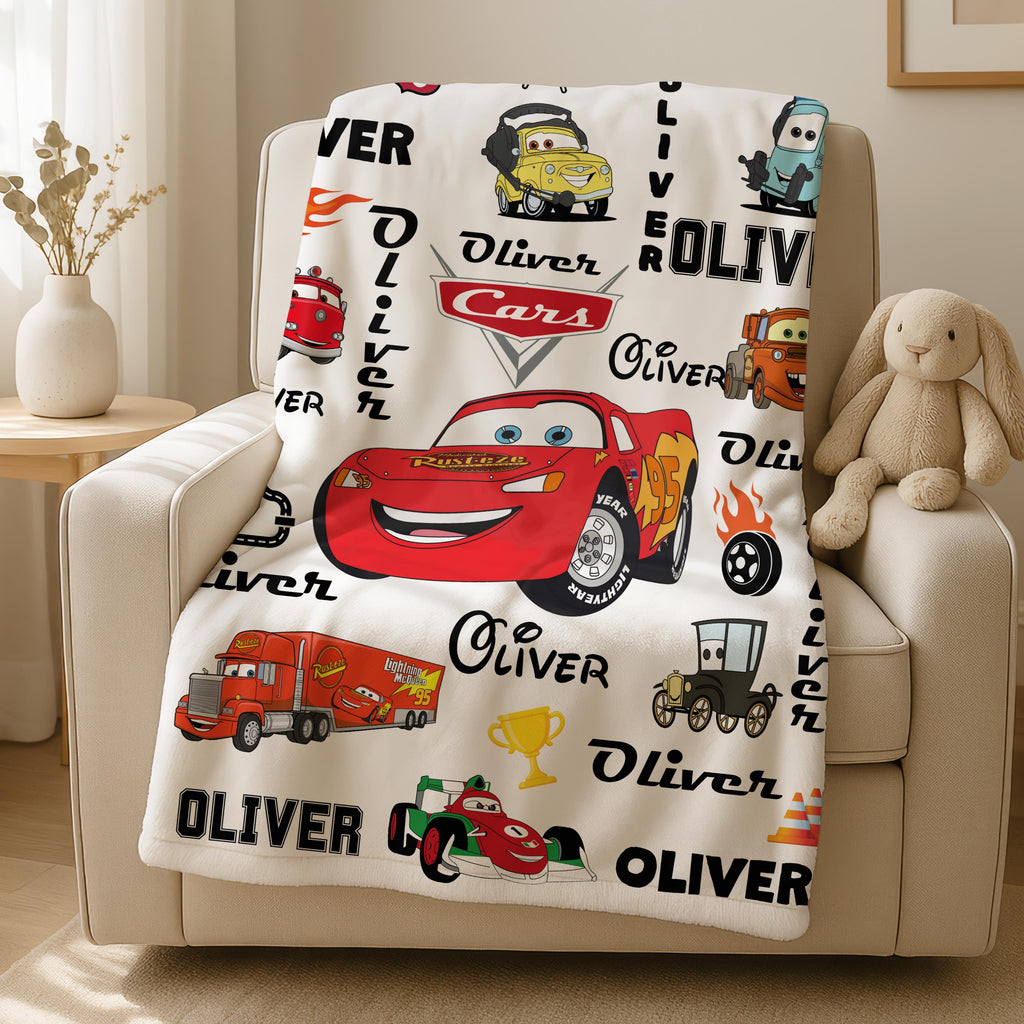 Lightning McQueen Blanket - Custom Name, Soft Kids Throw