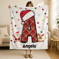 Christmas Initial Blanket, Custom Name, Festive Print (Sherpa or Minky)