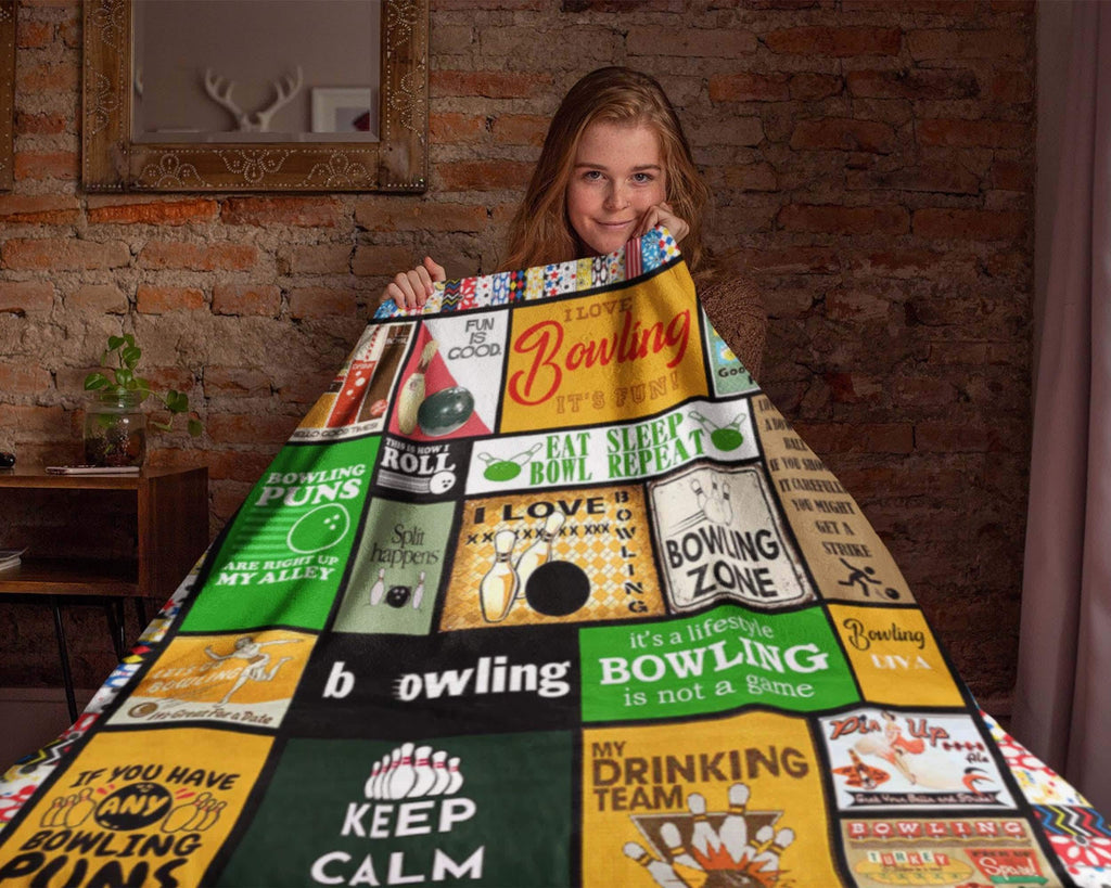 Bowling Fleece Sherpa Blanket, Bowler Blanket, Bowling Player Blanket, Bowling Mom Blanket, Bowling Lover Blanket, Bowling Coach Gift