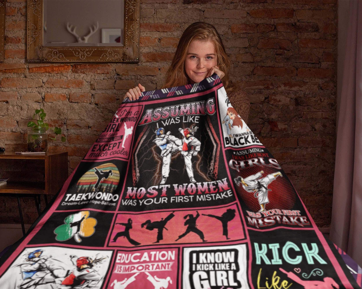 Taekwondo Blanket, Martial Blanket, Taekwondo Fleece Sherpa Blanket, Taekwondo Girl Blanket, Martial Lover Blanket, Korean Martial Blanket