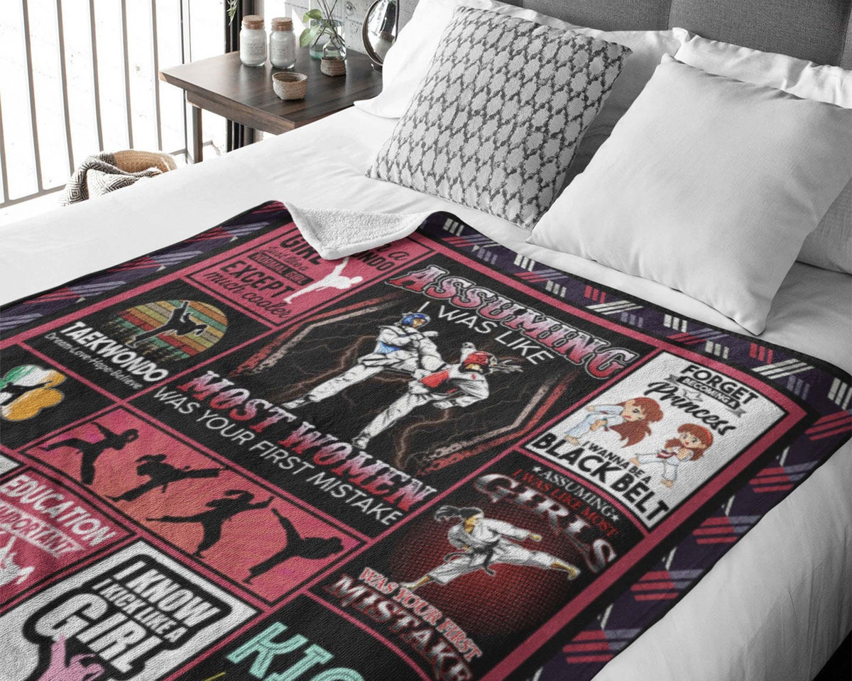Taekwondo Blanket, Martial Blanket, Taekwondo Fleece Sherpa Blanket, Taekwondo Girl Blanket, Martial Lover Blanket, Korean Martial Blanket