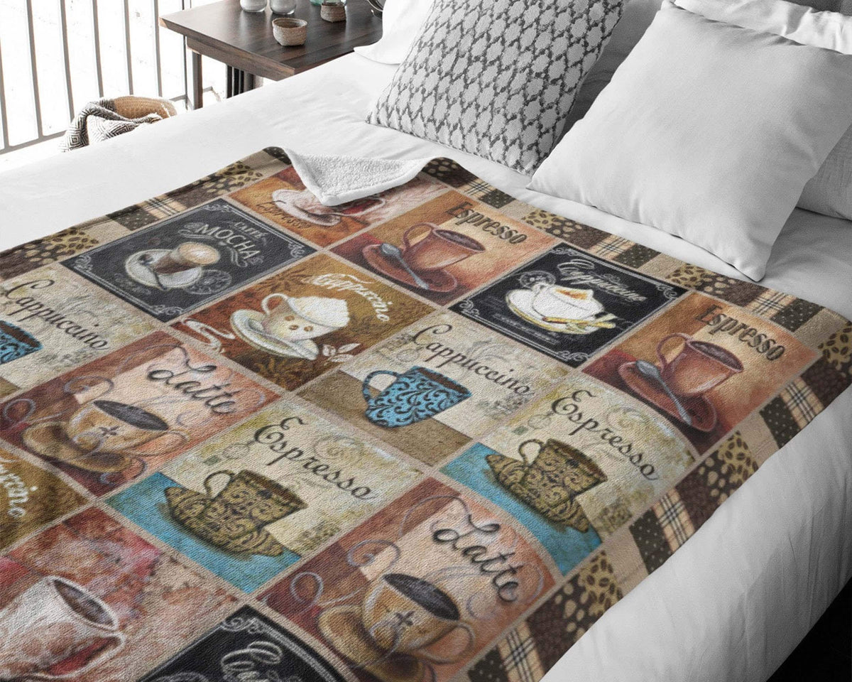 Coffee Fleece Sherpa Blanket, Coffee Lover Blanket, Coffeeaholic Blanket, Drink Blanket, Coffee Obsessed Blanket, Caffeine Blanket, Dad Gift