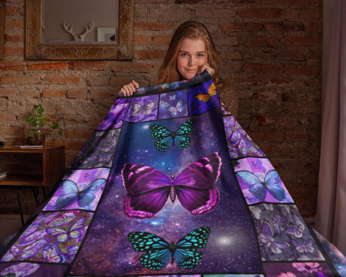 Vintage Butterfly Blanket, Butterfly Fleece Sherpa Blanket, Butterfly Lover Blanket, Insect Blanket, Flying Animal Blanket, Grandma Blanket