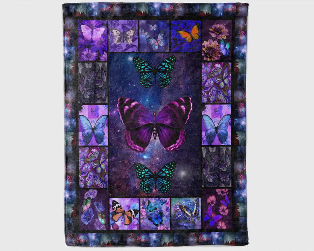 Vintage Butterfly Blanket, Butterfly Fleece Sherpa Blanket, Butterfly Lover Blanket, Insect Blanket, Flying Animal Blanket, Grandma Blanket