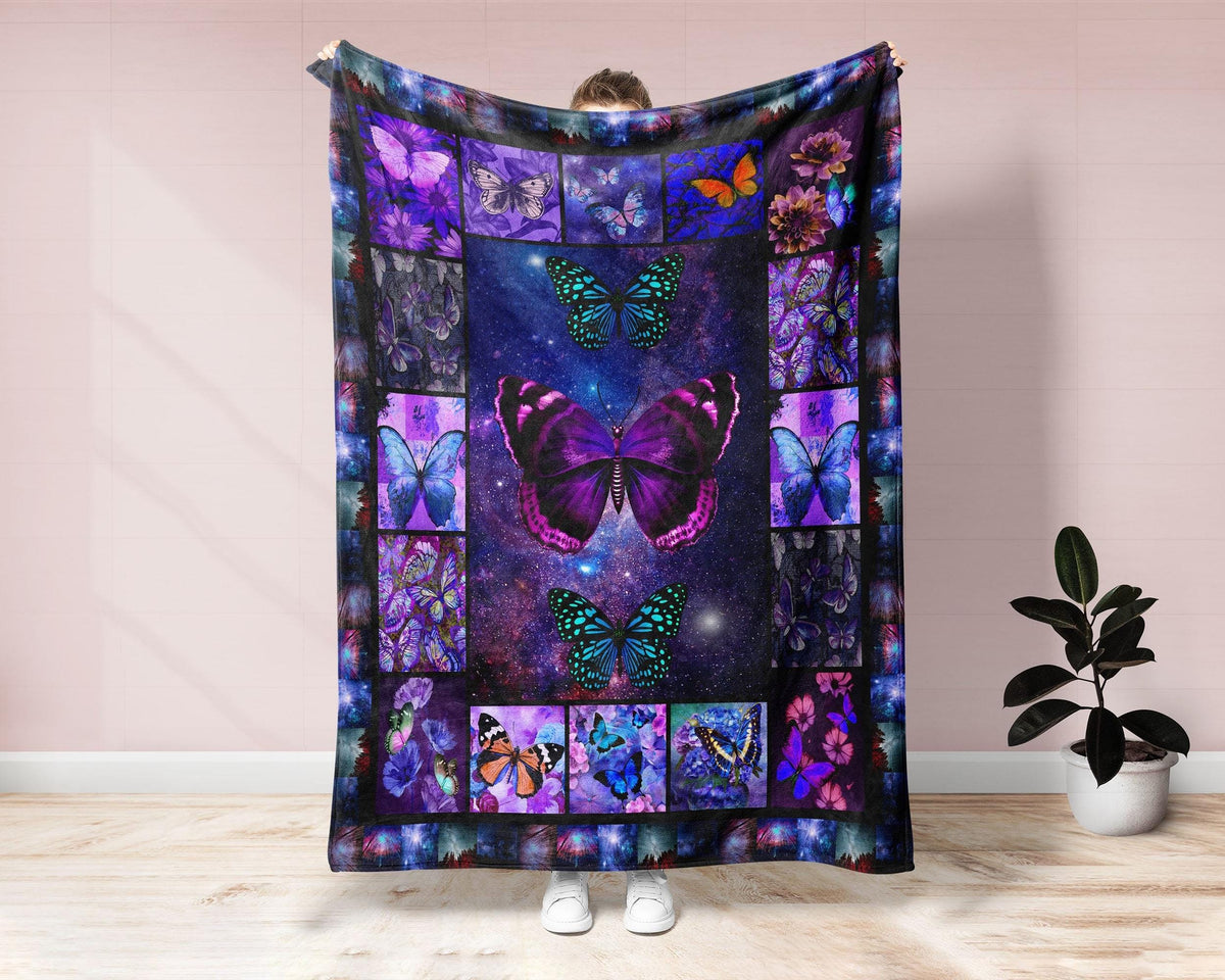 Vintage Butterfly Blanket, Butterfly Fleece Sherpa Blanket, Butterfly Lover Blanket, Insect Blanket, Flying Animal Blanket, Grandma Blanket