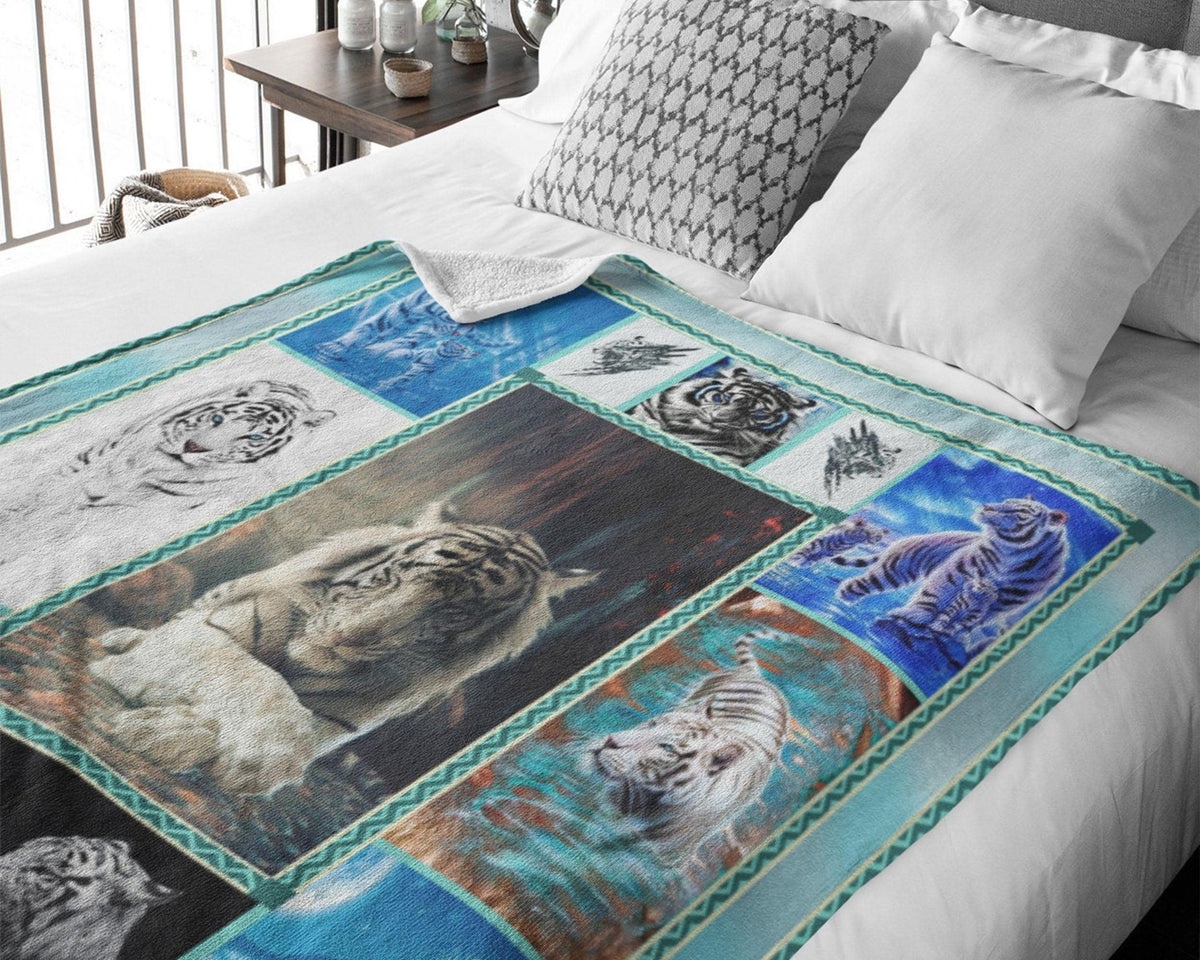 White Tiger Blanket, Tiger Lover Blanket, Tiger Fleece Sherpa Blanket, Forest Animal Blanket, Tiger Lover Gift, Husband Birthday Blanket
