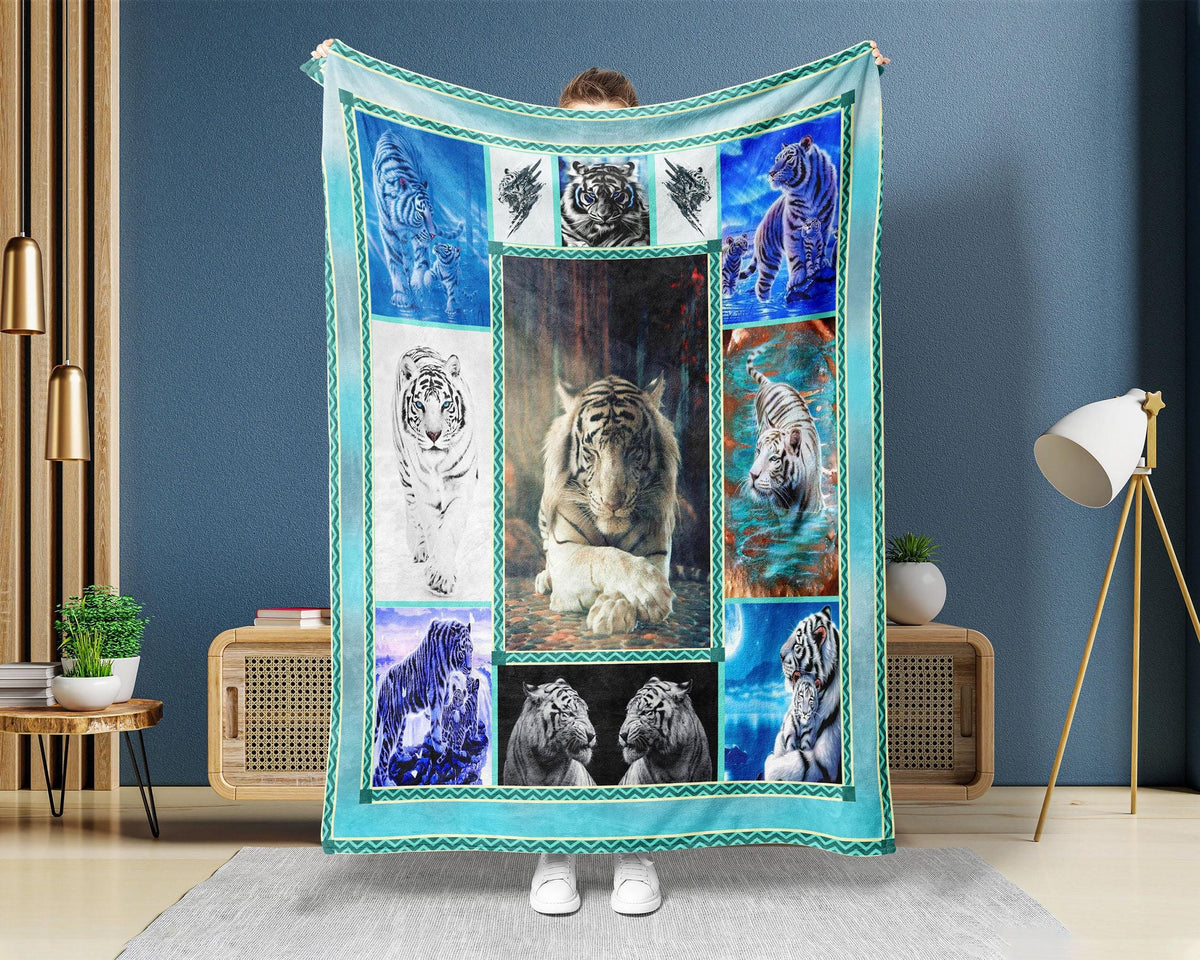 White Tiger Blanket, Tiger Lover Blanket, Tiger Fleece Sherpa Blanket, Forest Animal Blanket, Tiger Lover Gift, Husband Birthday Blanket