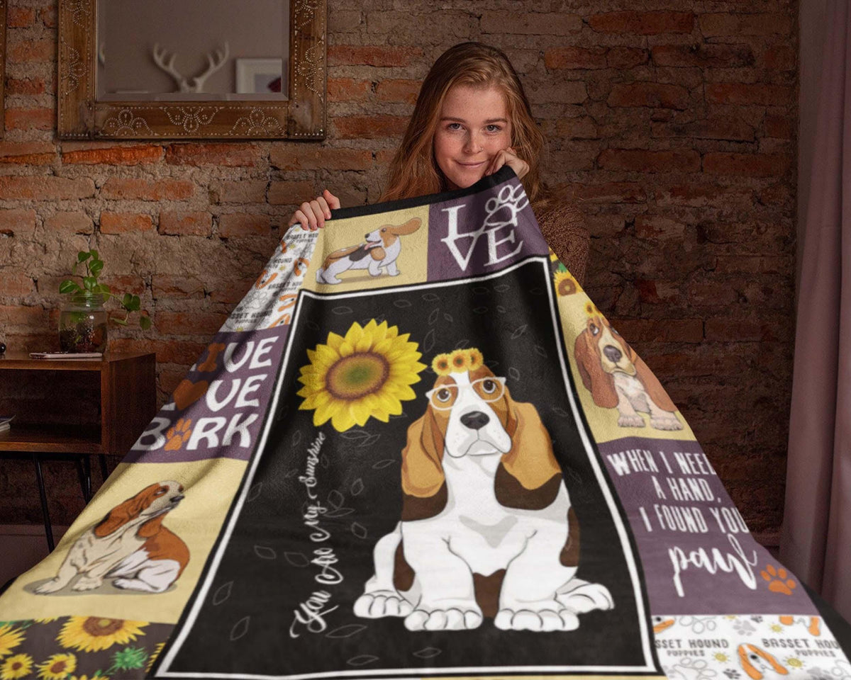 Sunflower Basset Hound Blanket, Love Basset Hound Blanket, Dog Mom Blanket, Basset Hound Lover Blanket, Dog Lover Blanket, Dog Owner Blanket